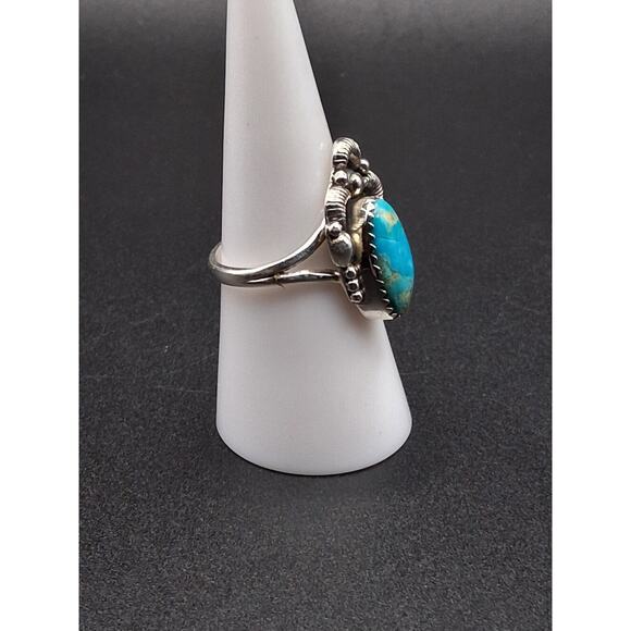 Kingman Turquoise Ring, Size 7.25, 925 Silver, Navajo Southwestern Style - Picture 4 of 8